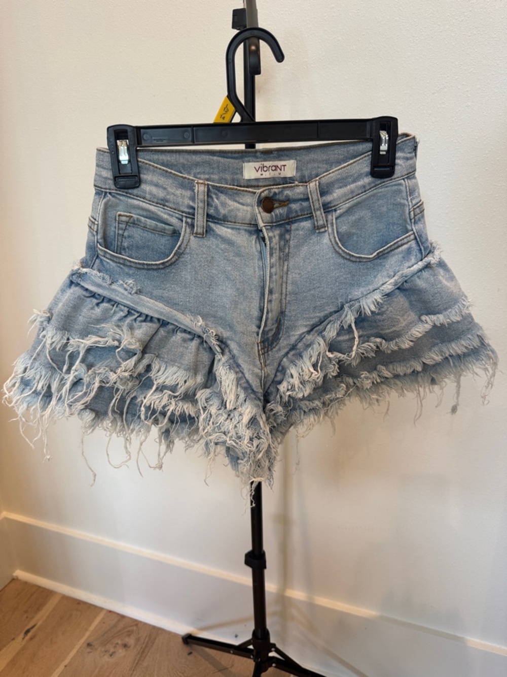 Vibrant Pale Blue Layered Fray Denim Shorts